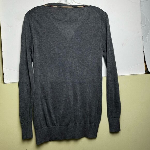 Burberry Brit Nova Check Trim Wool Cardigan Sweater V Buttons Lightweight Soft M - Picture 4 of 16